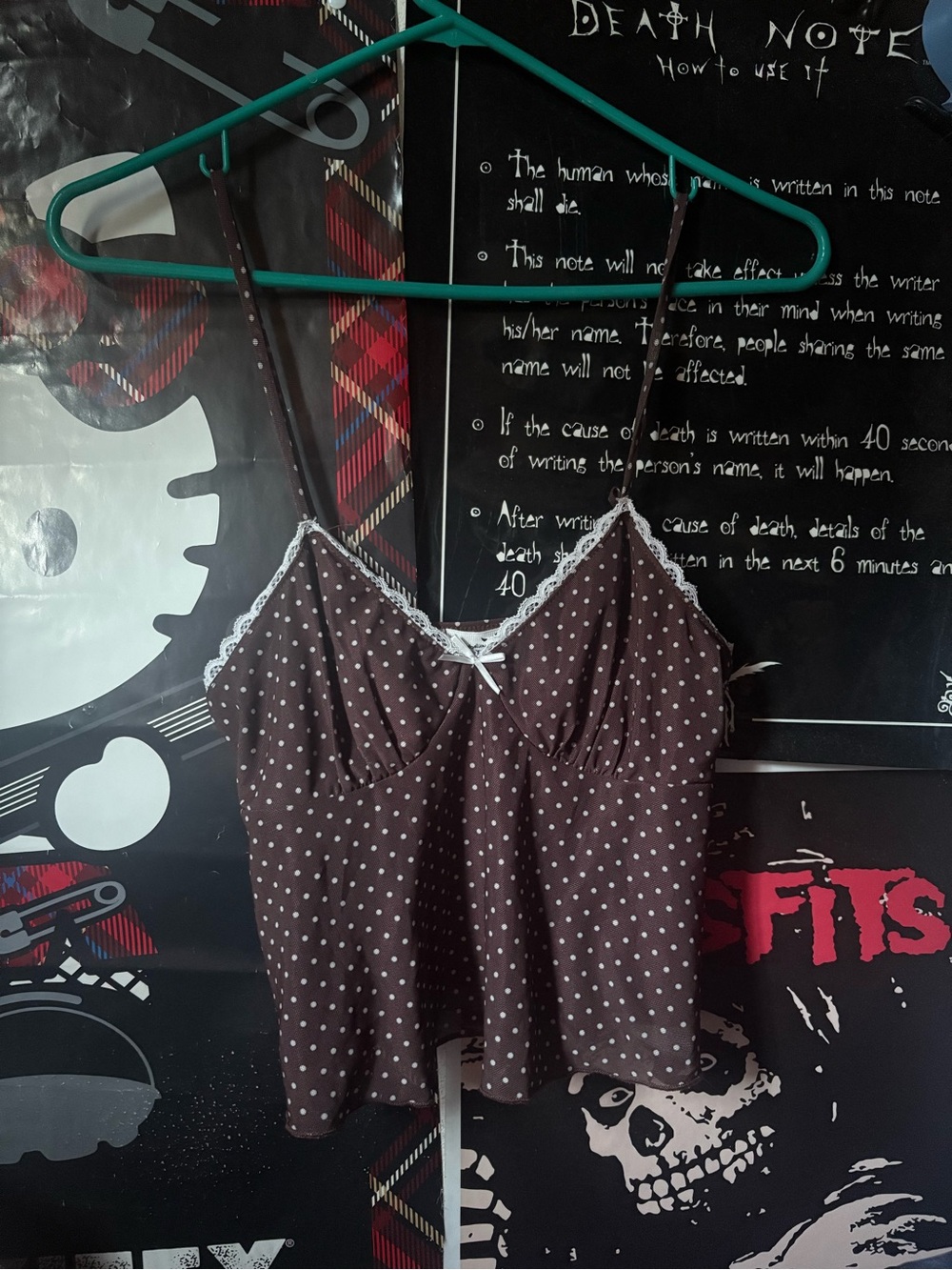 brown polka dot lace tank top